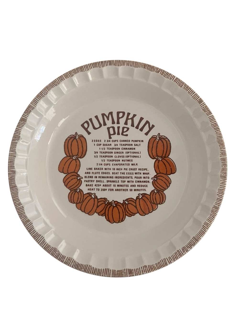 Vintage Royal China by Jeanette Country Harvest Pumpkin Pie Recipe Plate